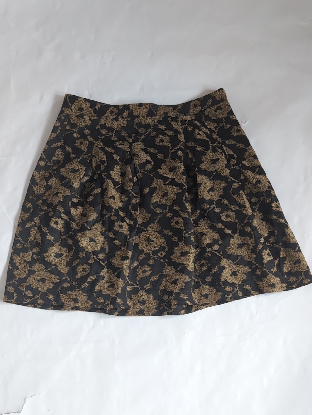 LOFT Black and Gold Floral A-Line Skirt
